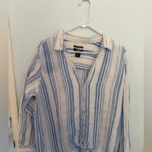 Blue Striped button shirt -thicker linen fabric